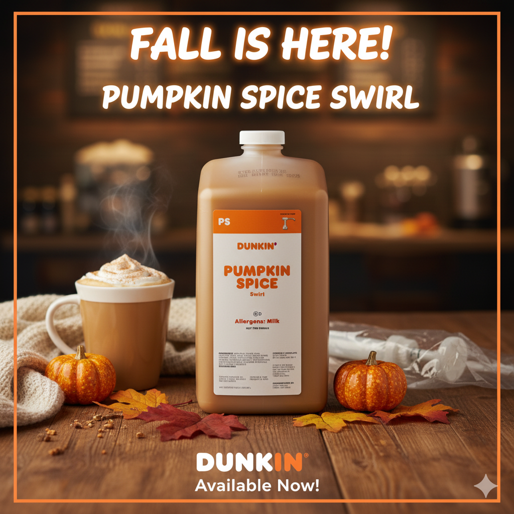 Dunkin Donuts Pumpkin Spice Swirl 64 Oz Jug COMES WITH PUMP LIMITED TIME