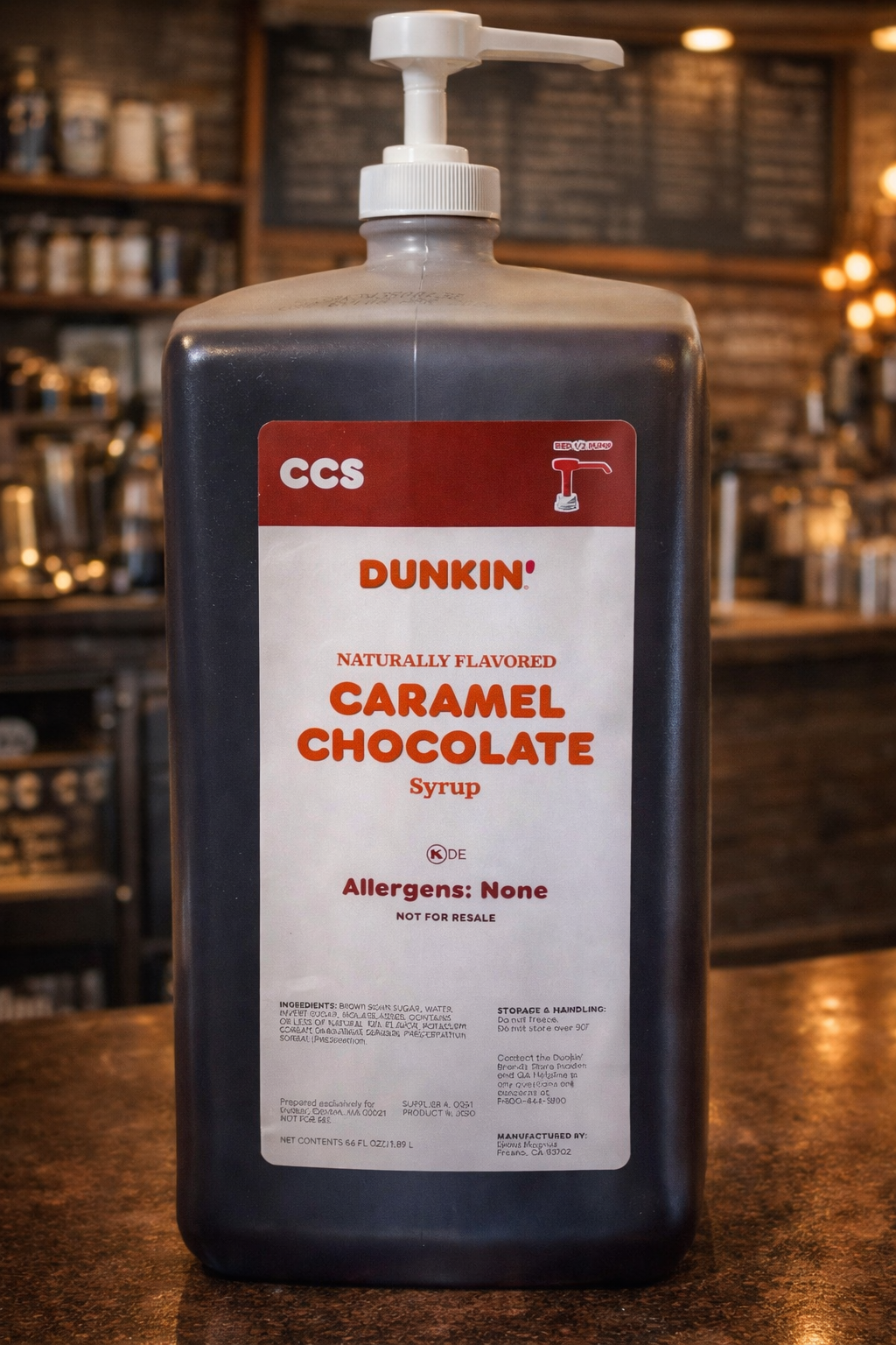 🍫 Dunkin’ Caramel Chocolate Syrup – 64 oz Jug with Pump